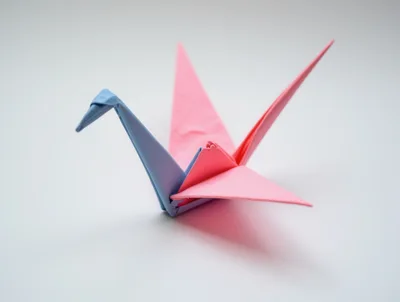 Origami Paper Crane In Pink And Blue