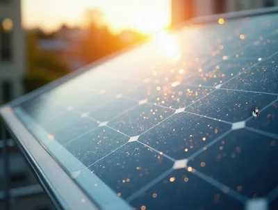 Close Up Of Solar Panel Surface At Sunset