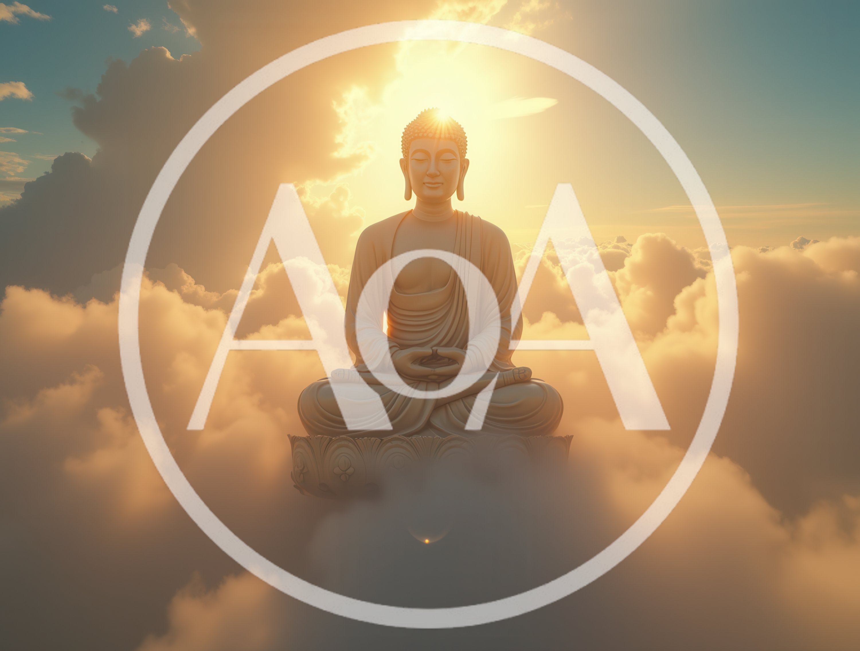 Golden Buddha Statue Meditating Above Clouds