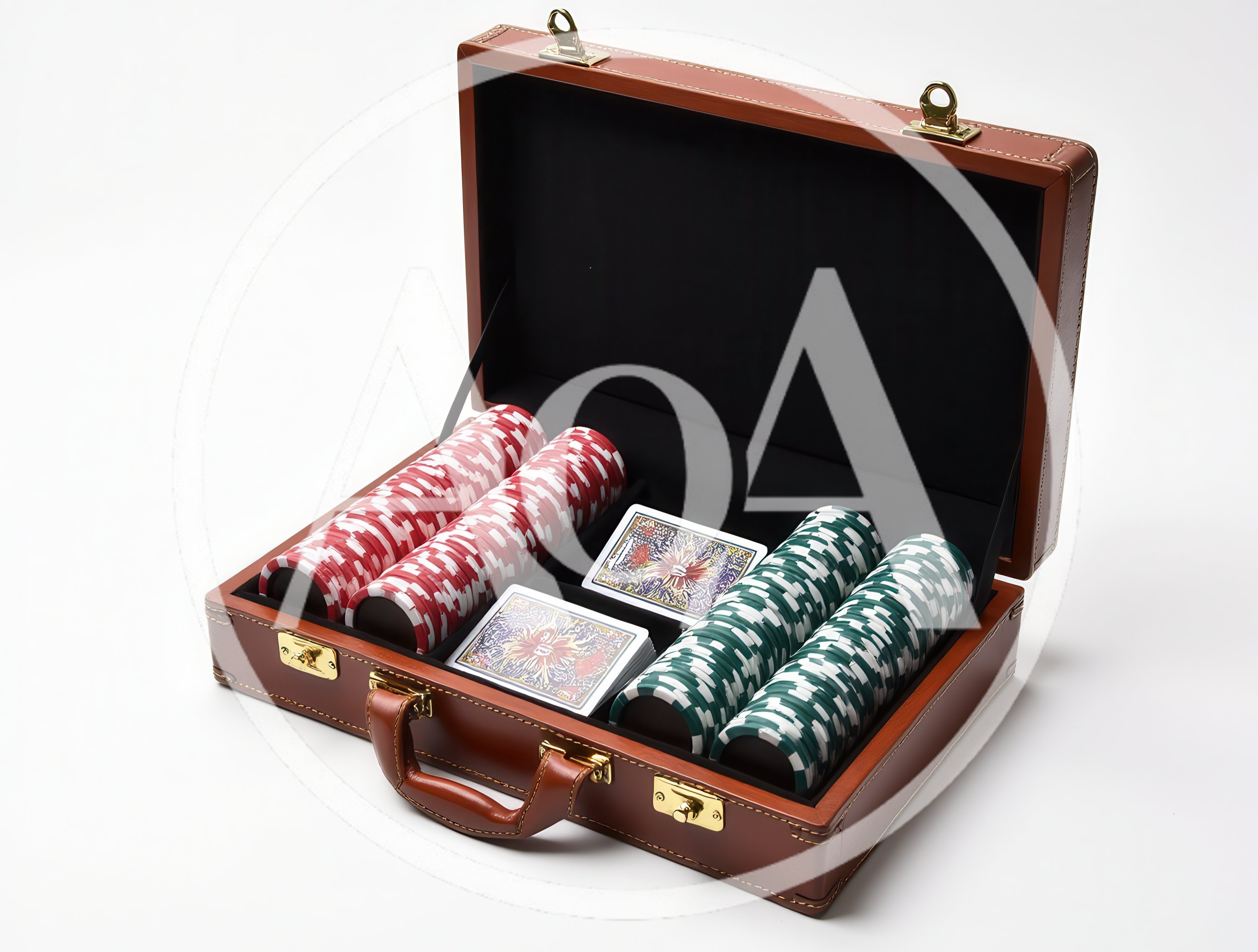 Open Poker Chip Case With Playing Cards