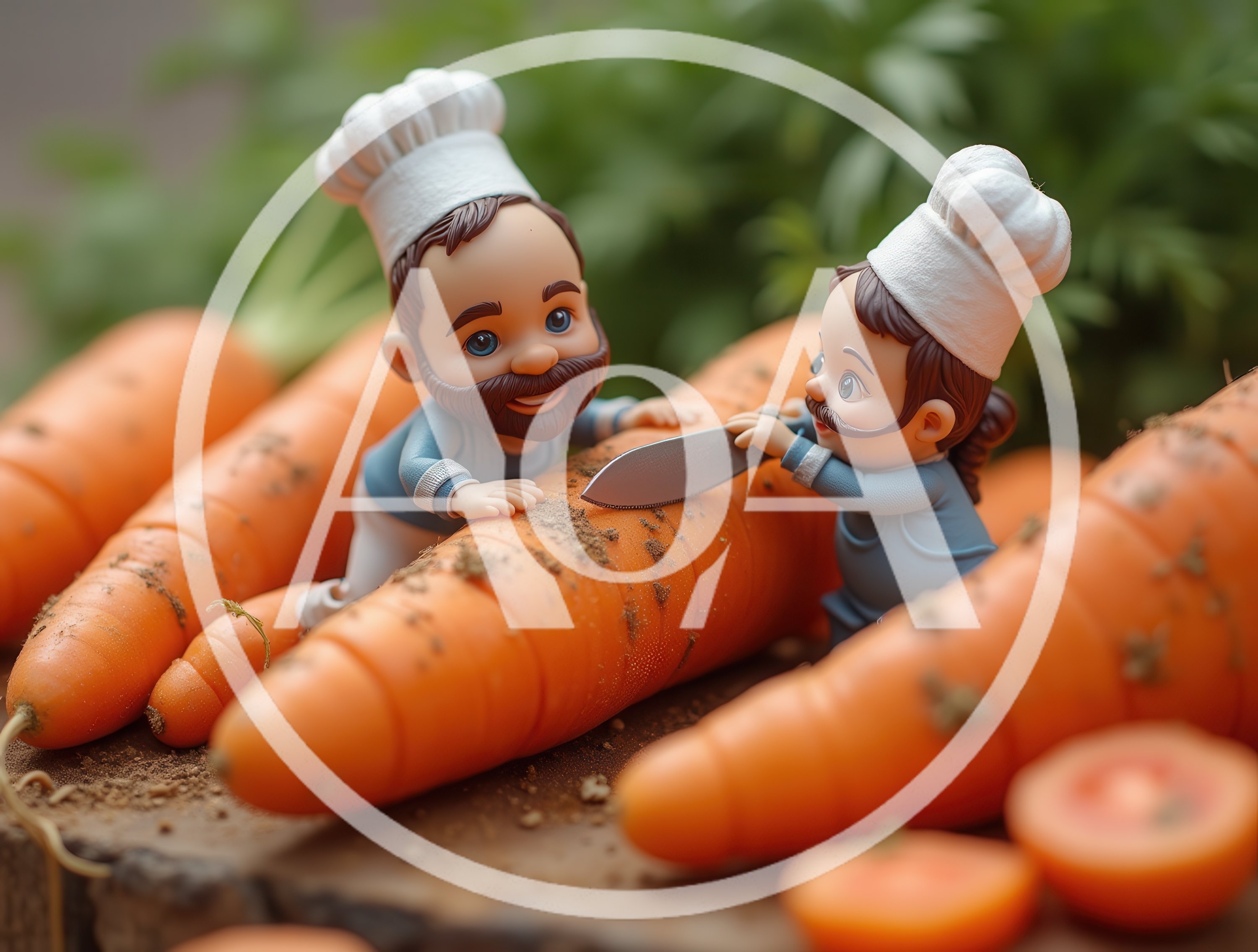 Miniature Chef Figurines Preparing Fresh Carrots