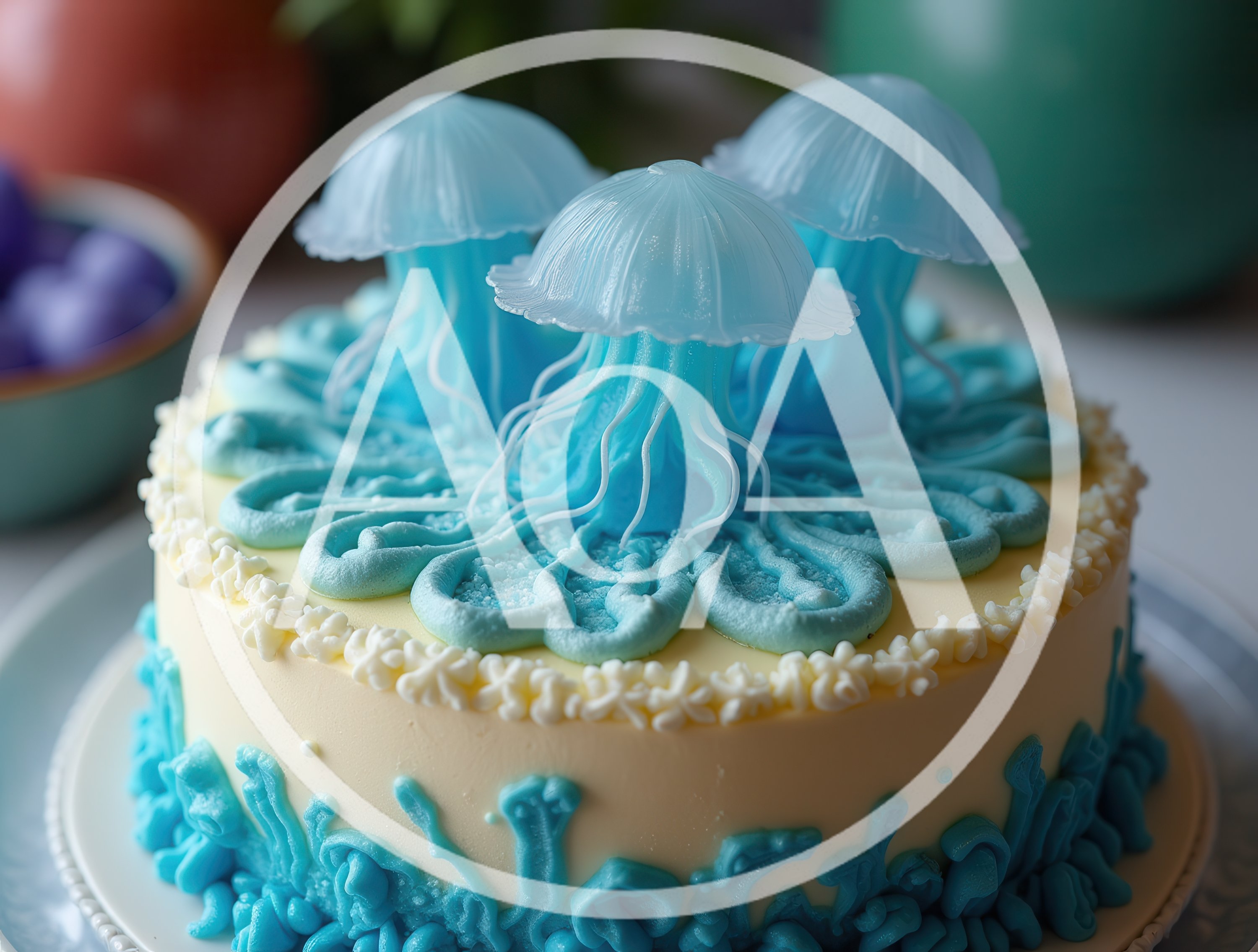 Jellyfish Themed Decorative Cake With Blue Icing