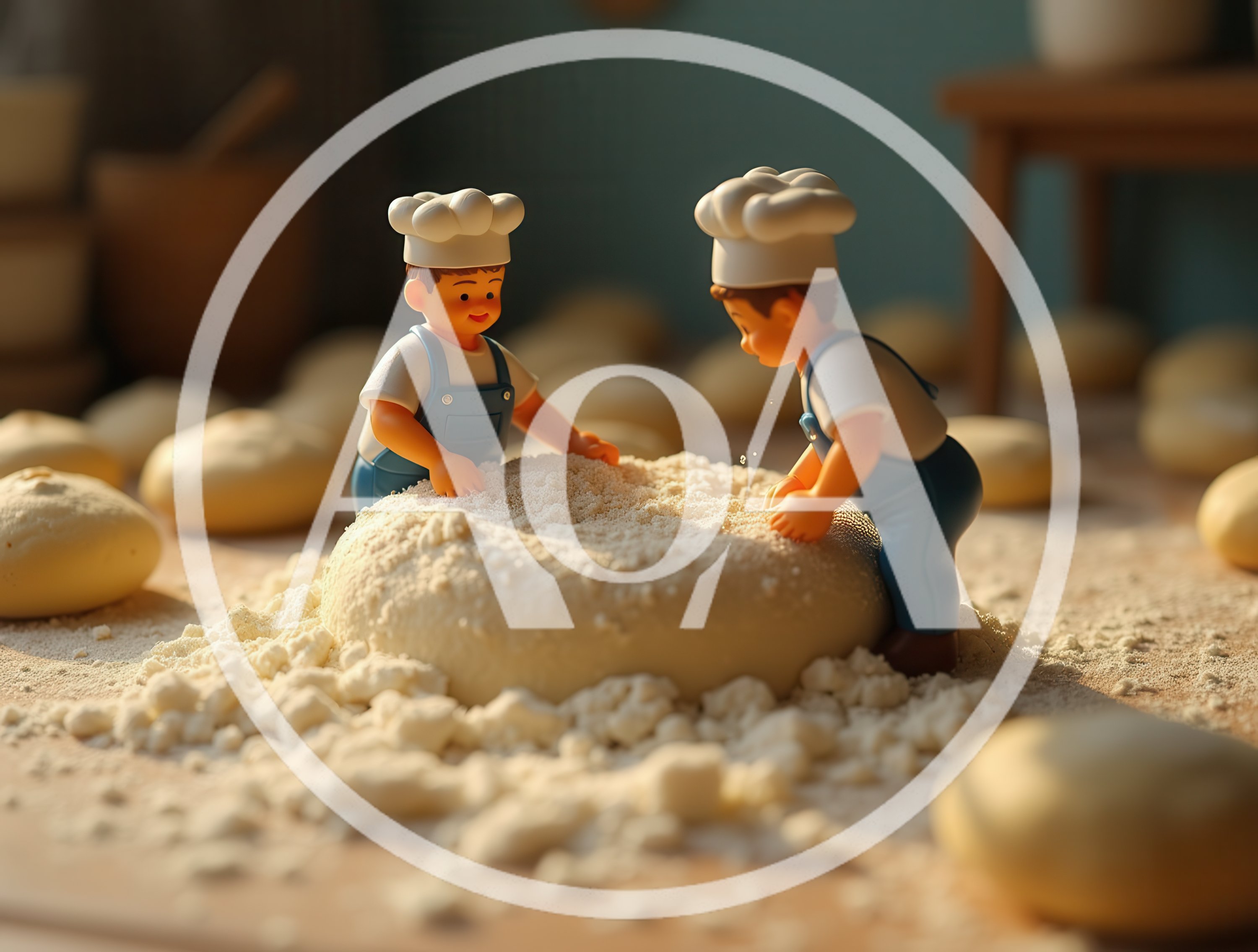Miniature Chef Figurines Kneading Dough In A Kitchen