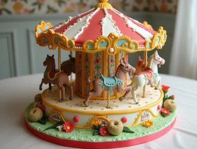 Carousel Themed Birthday Cake With Fondant Horses