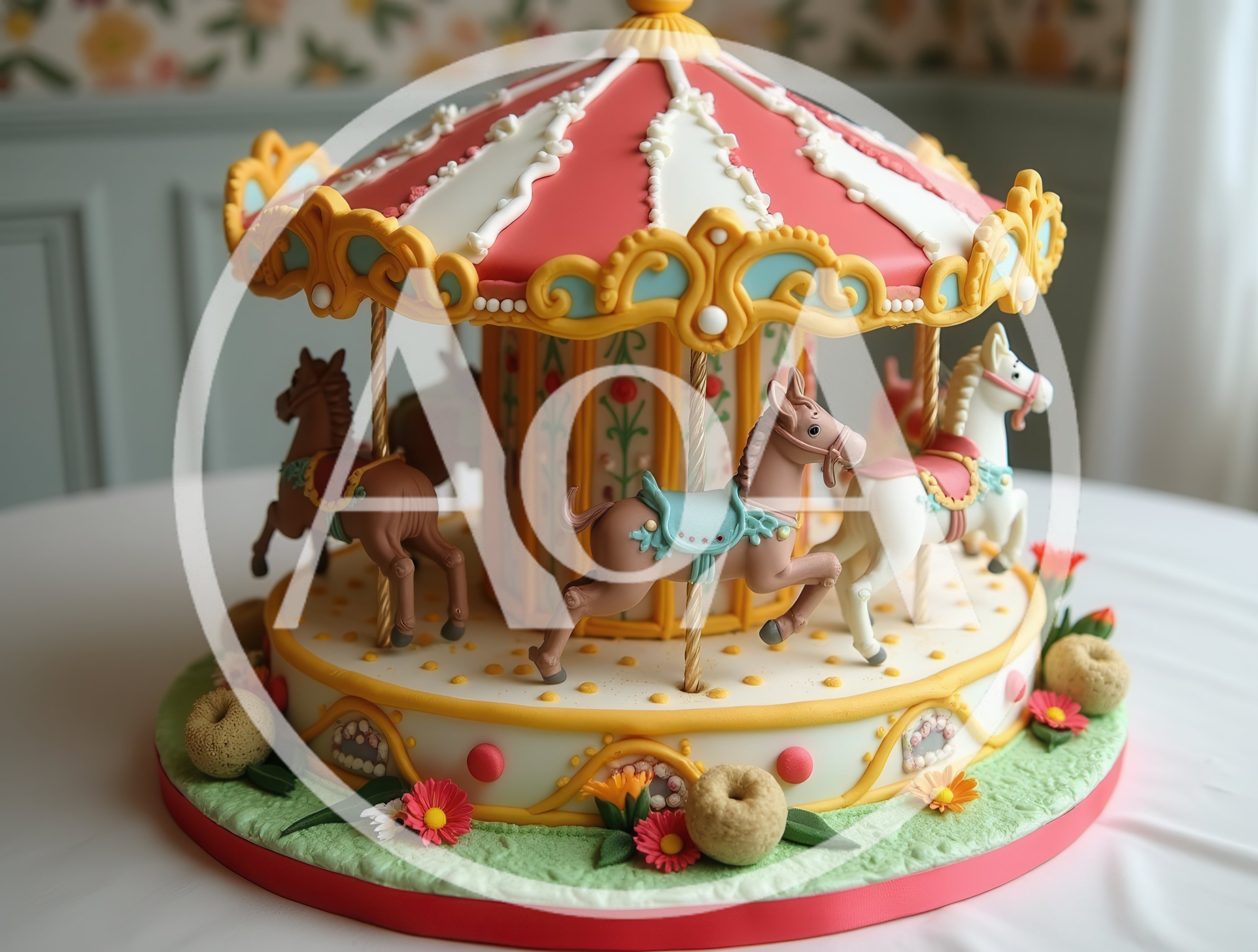 Carousel Themed Birthday Cake With Fondant Horses