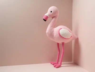 Plush Flamingo Toy Standing In A Corner