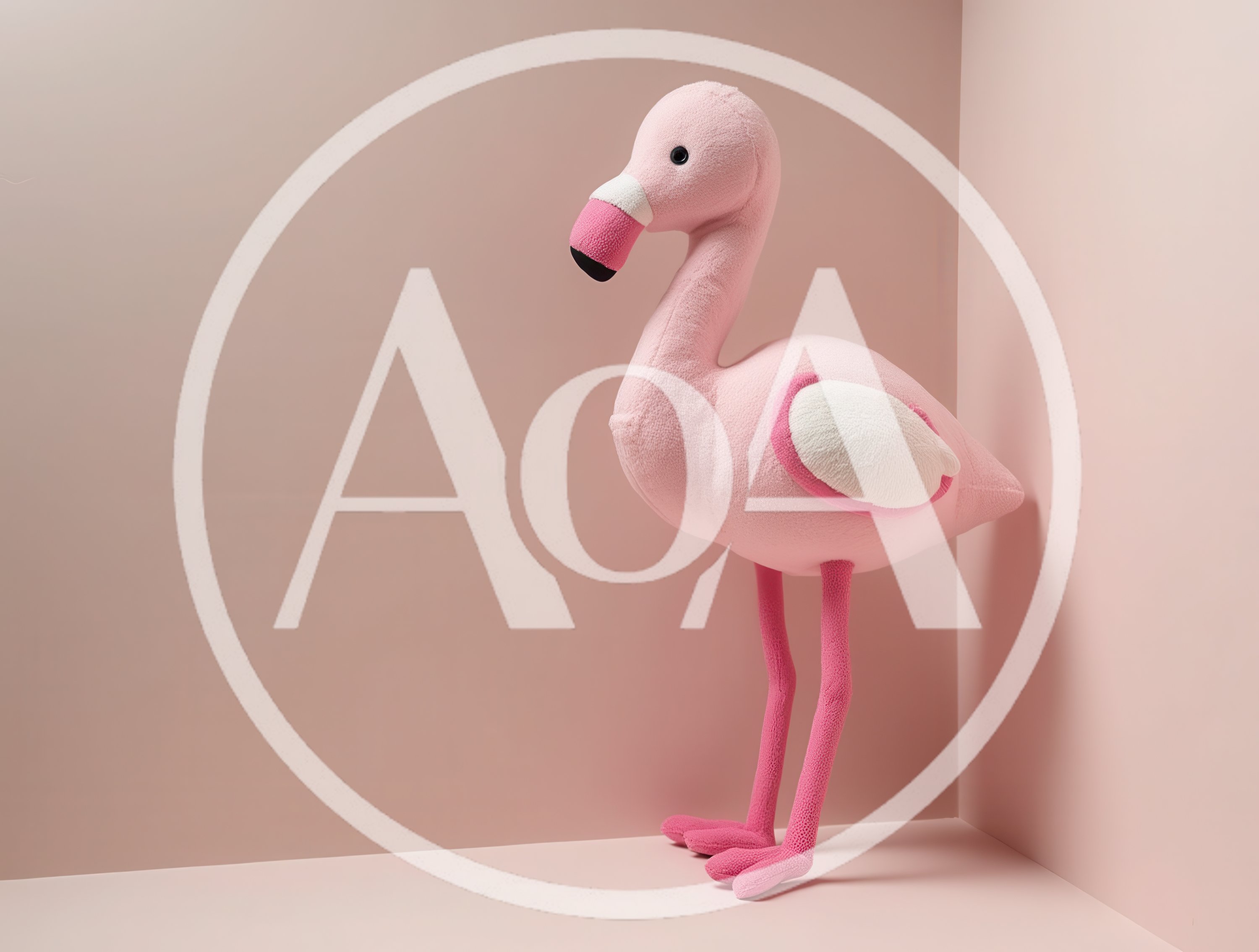 Plush Flamingo Toy Standing In A Corner