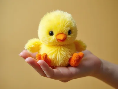 Small Fluffy Yellow Chick Toy Held In Hand