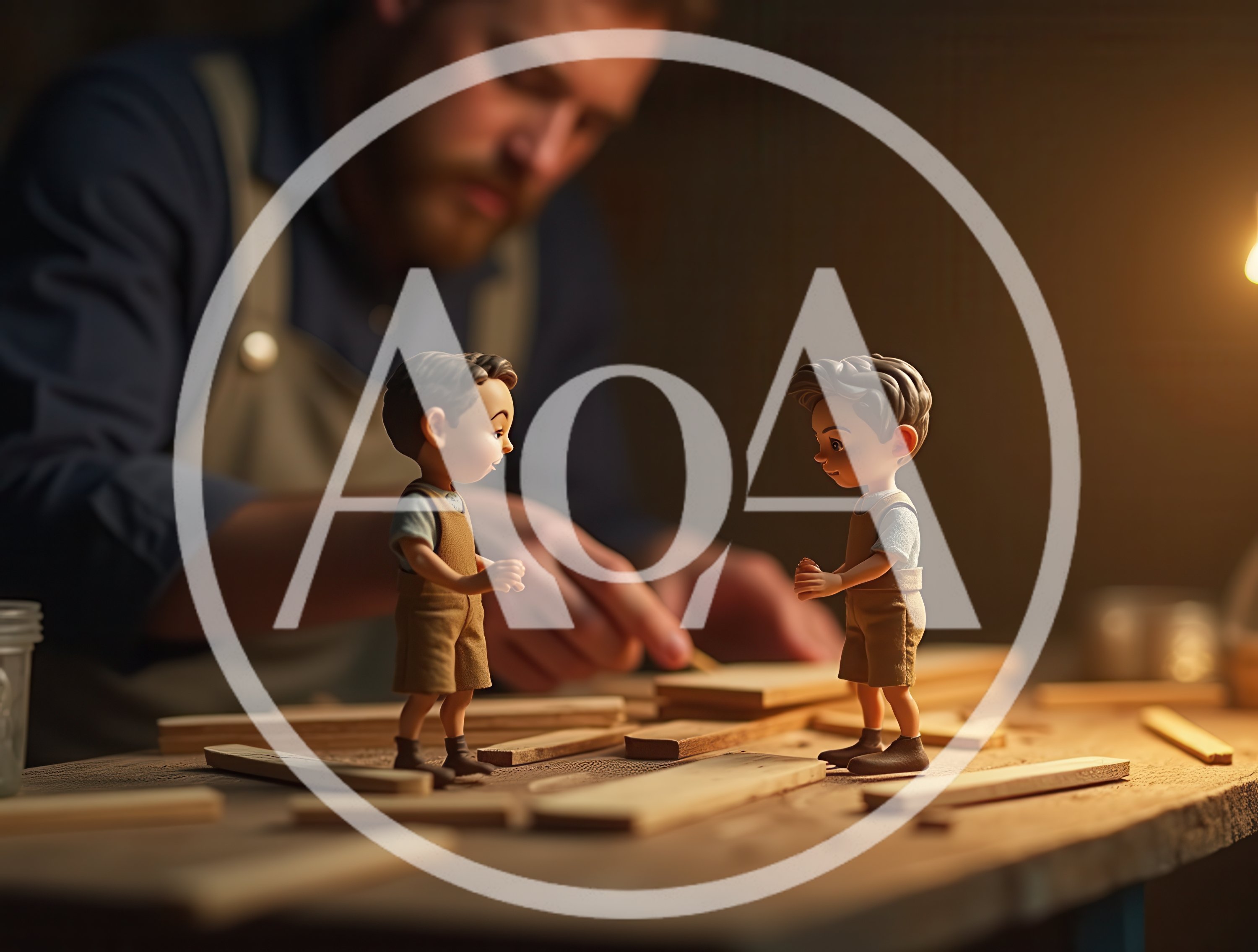 Miniature Figurines Of Boys In A Woodworking Workshop