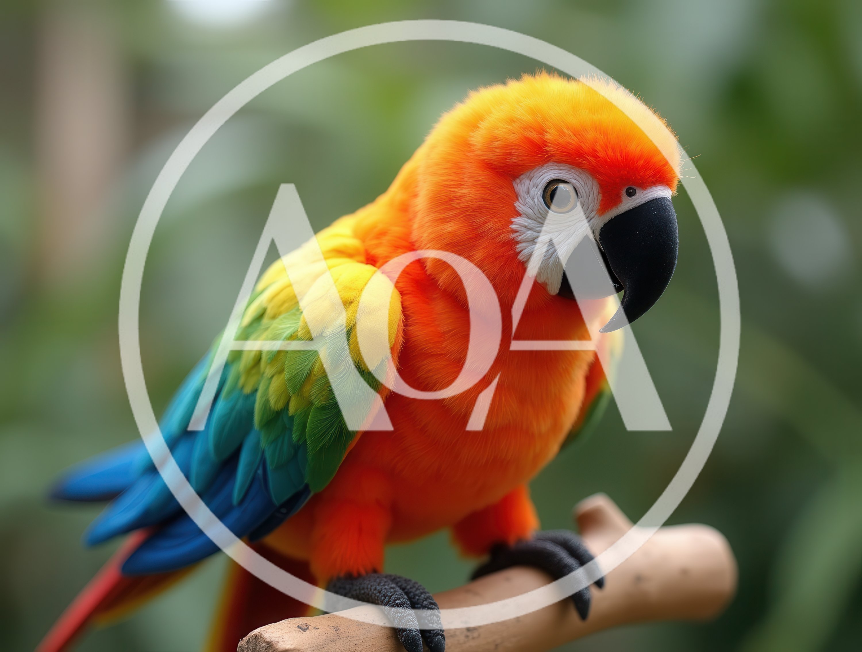 Vibrant Sun Conure Parrot Perched on a Branch