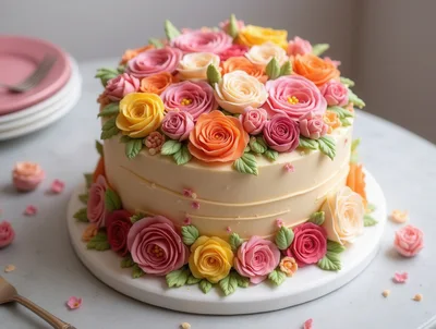 Floral Decorated Cake on a White Table