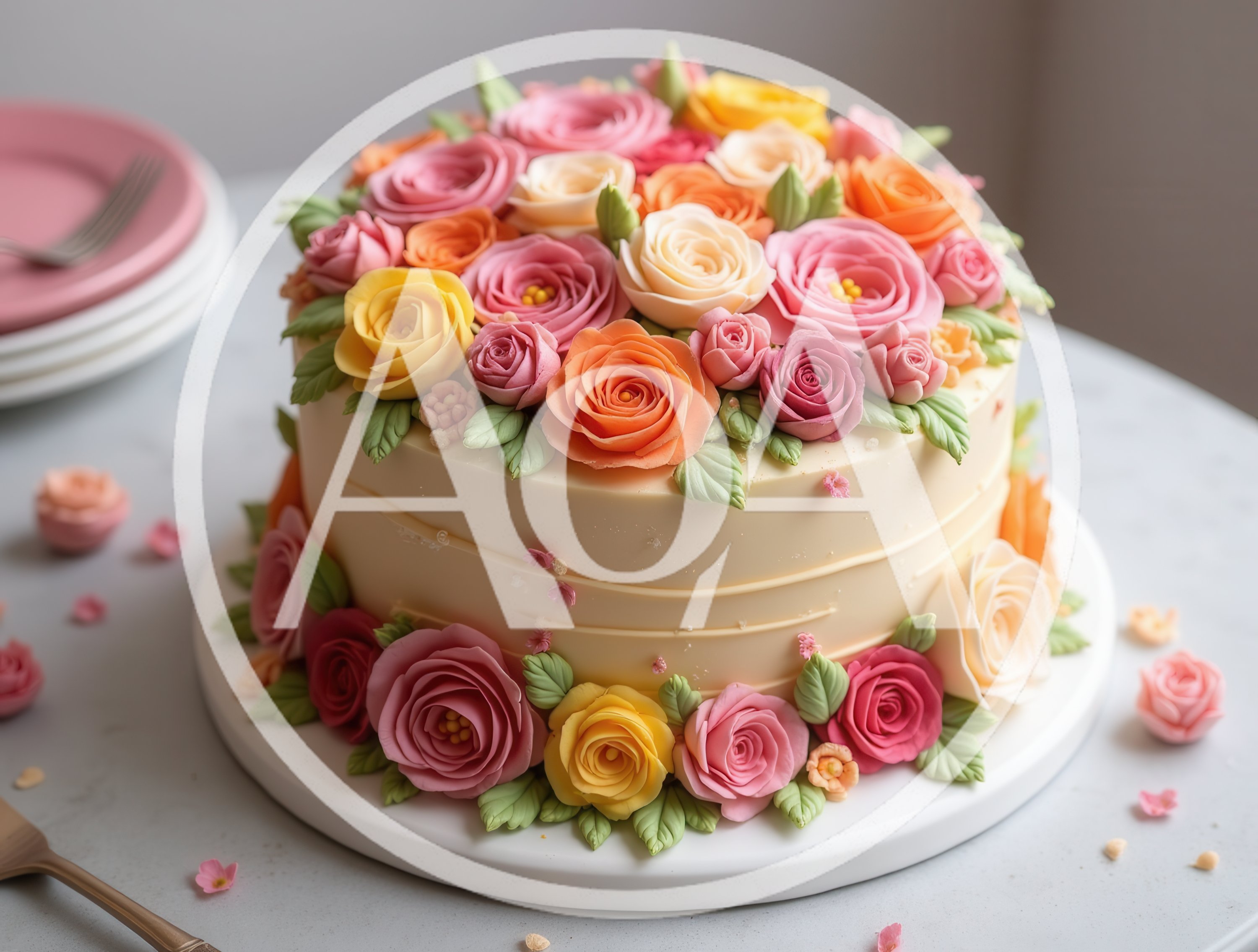 Floral Decorated Cake on a White Table