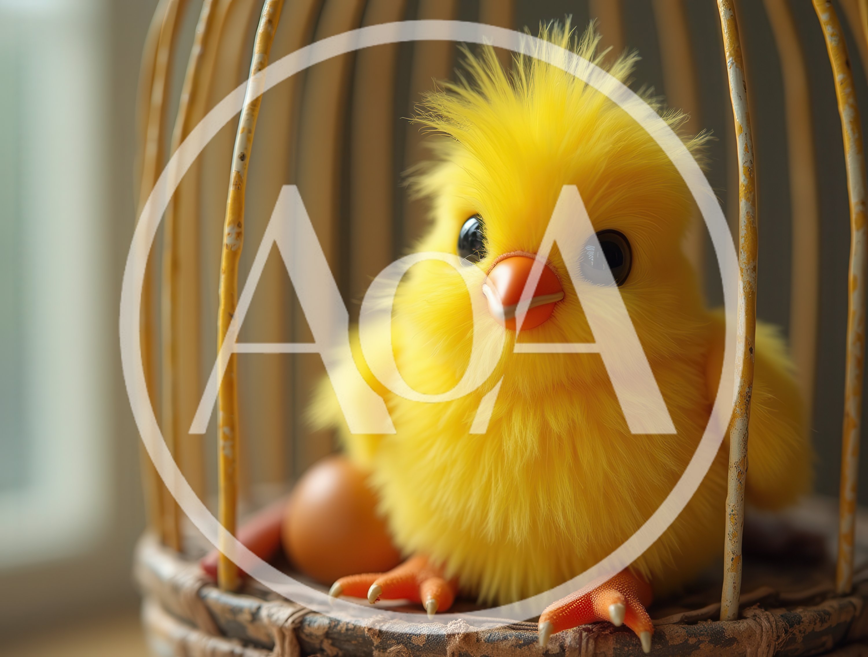 Fluffy Yellow Chick Sitting Inside A Decorative Birdcage