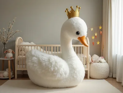 Giant Plush Swan Chair In A Nursery