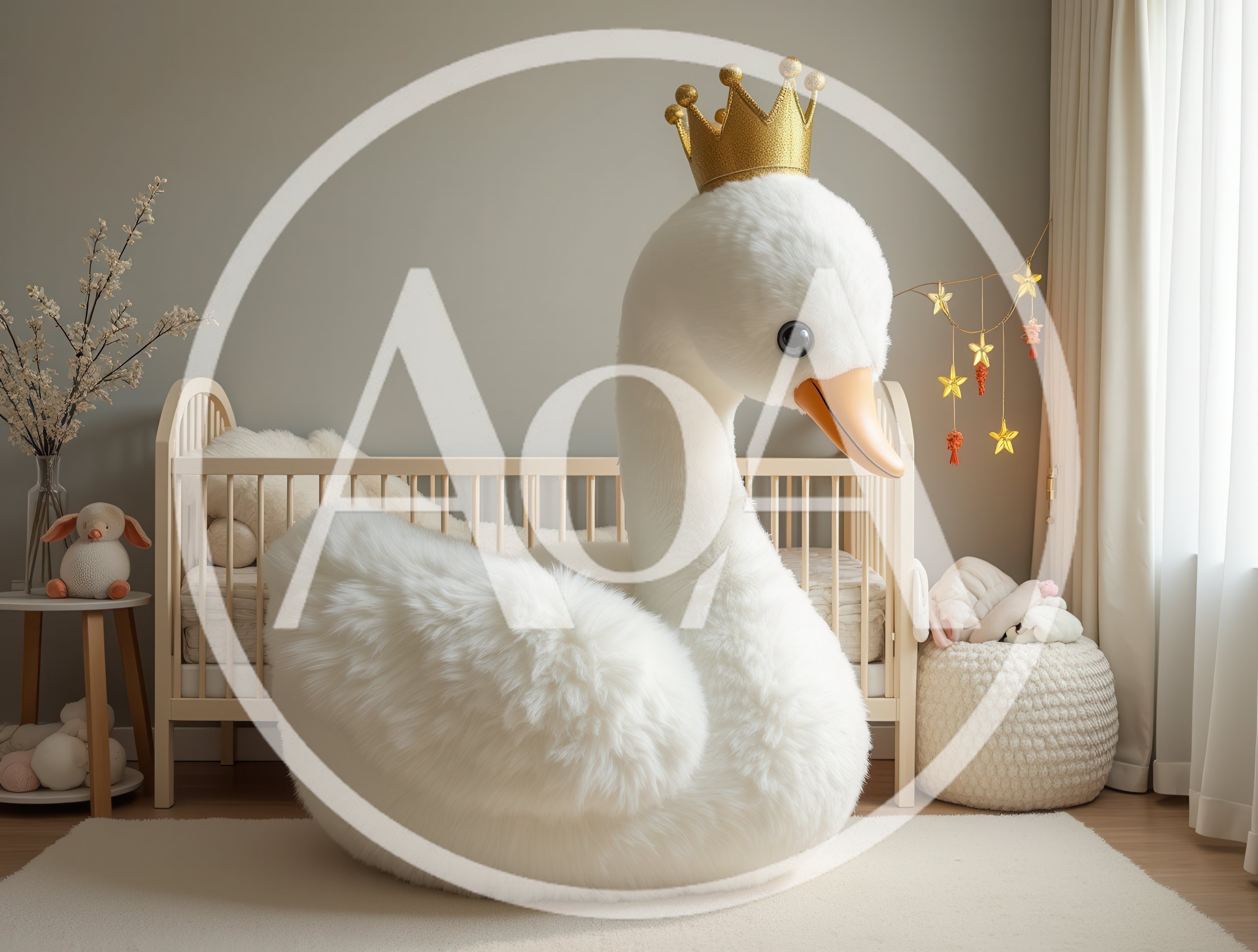 Giant Plush Swan Chair In A Nursery