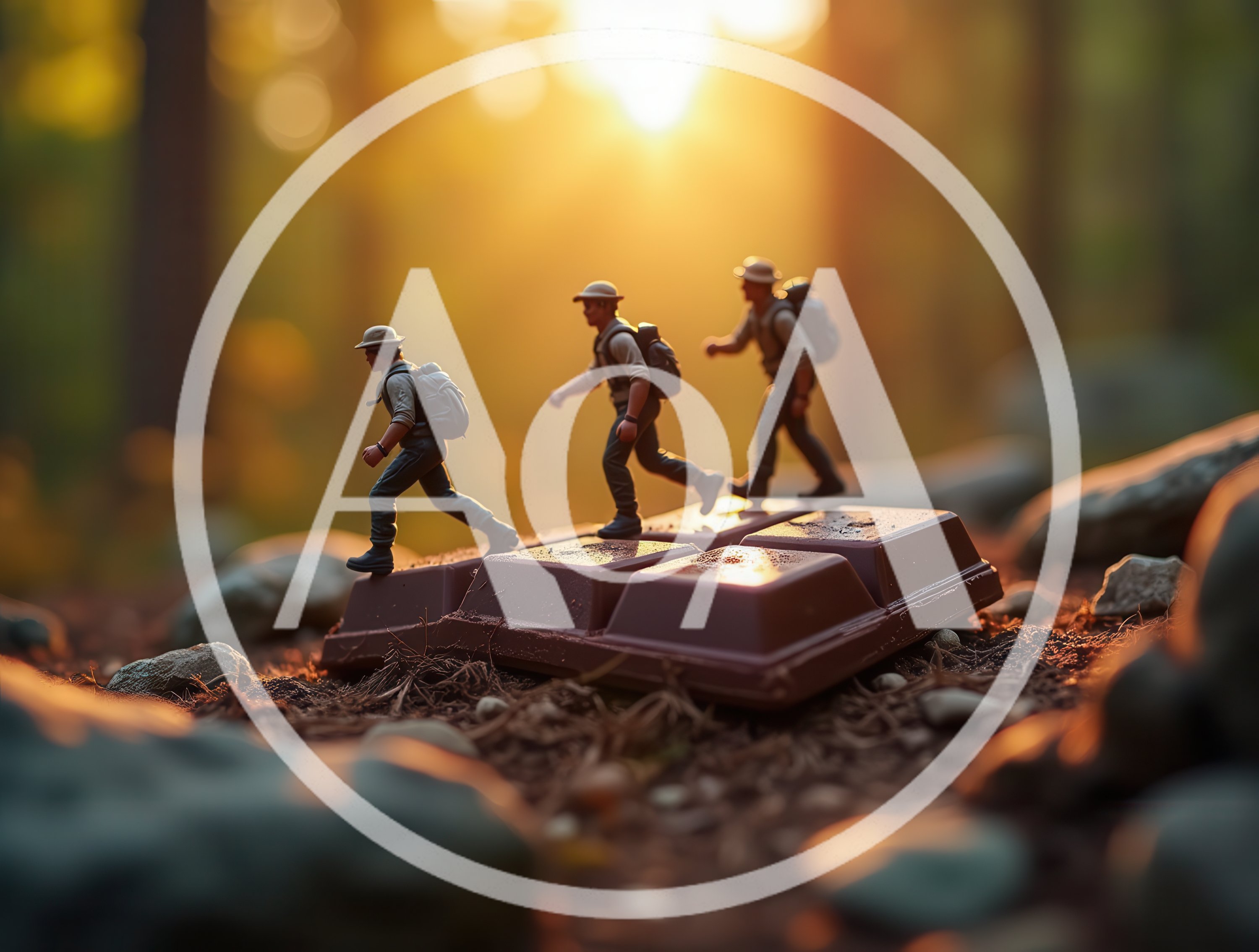 Miniature Hikers Walking Across A Chocolate Bar