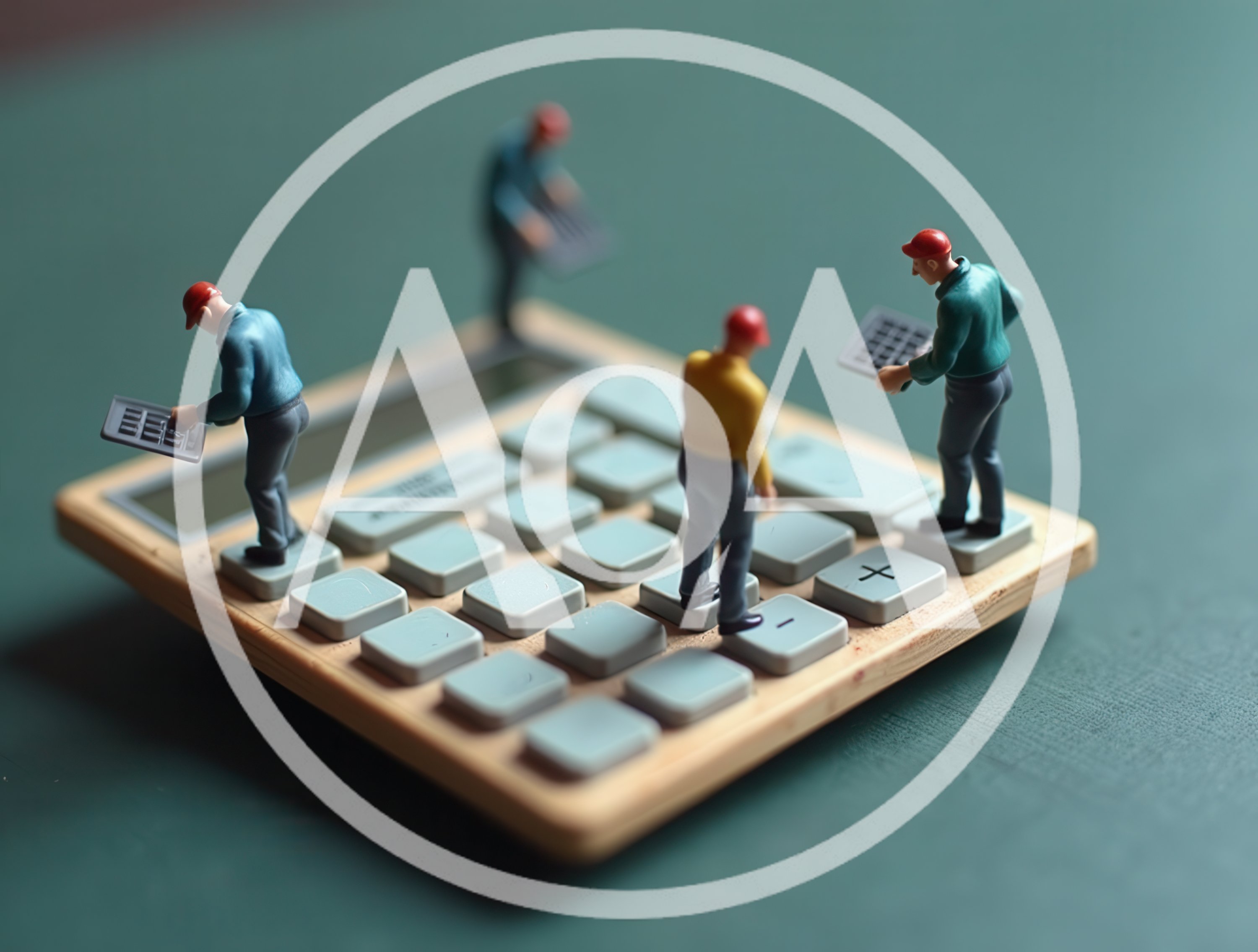 Miniature Workers Standing On A Large Calculator