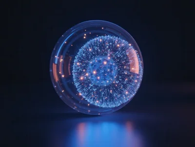Abstract Glowing Particle Sphere In Glass Orb