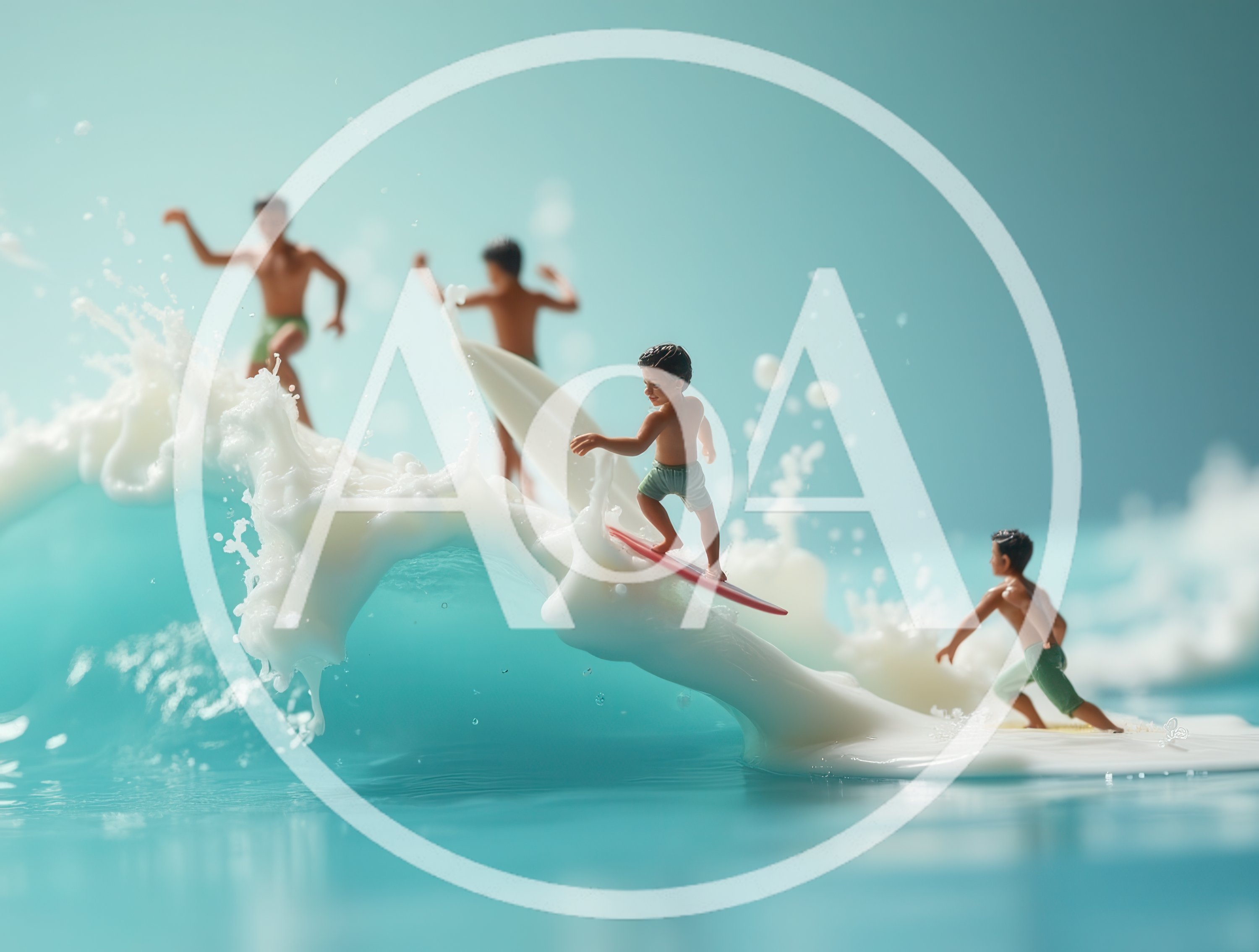 Miniature Figurines Surfing On A Milk Wave