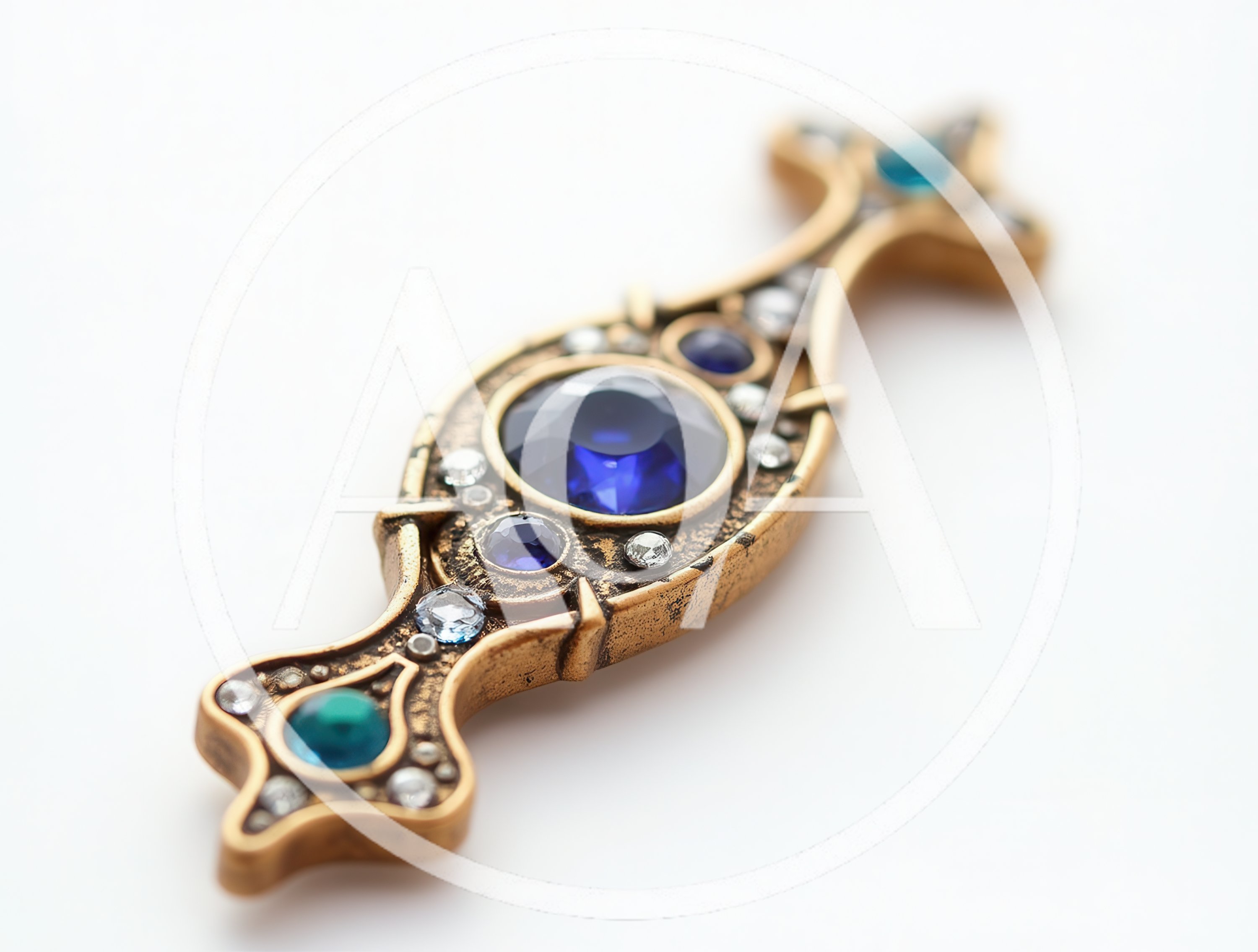 Ornate Vintage Style Brooch With Blue Gemstones