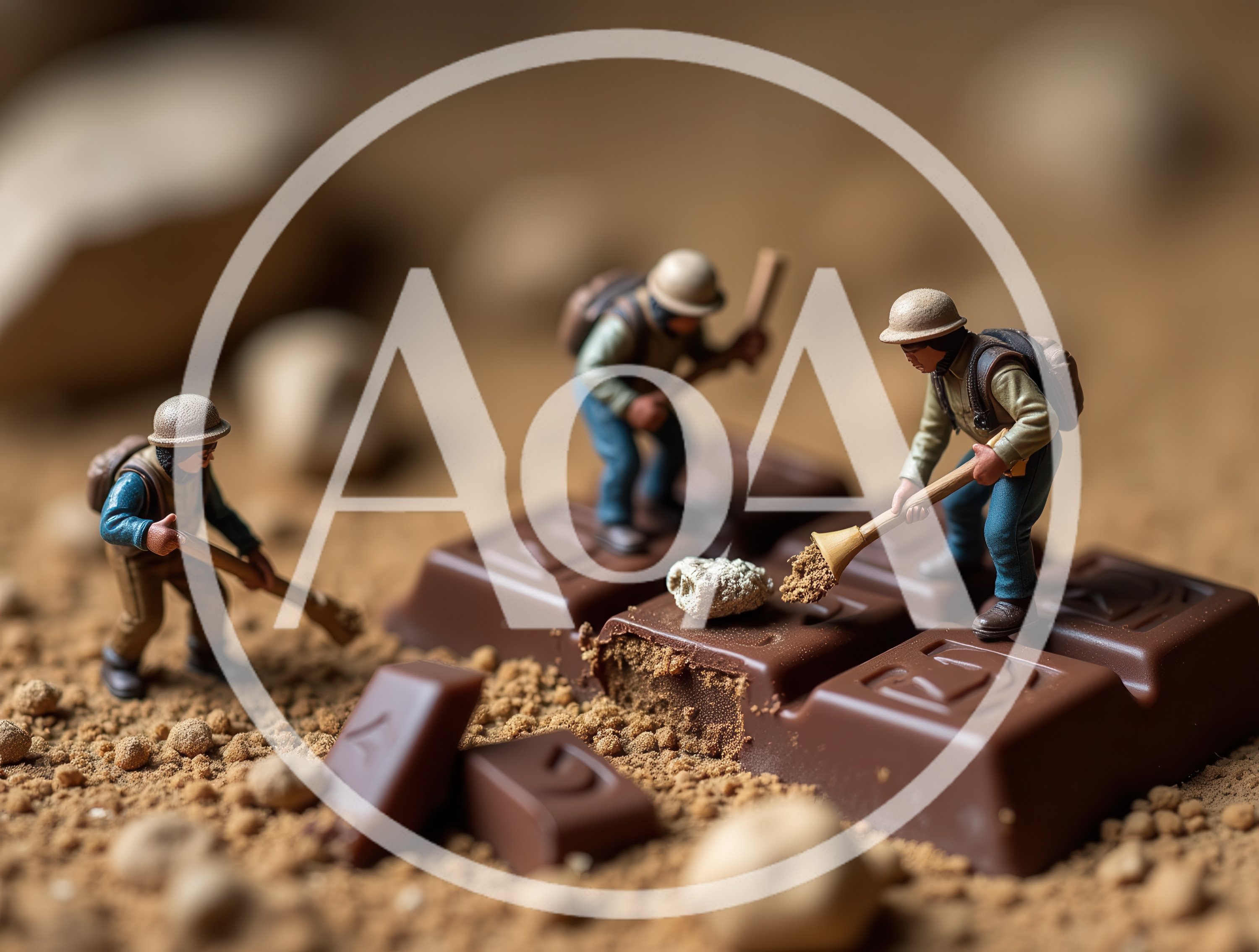 Miniature Figurines Mining On A Chocolate Bar