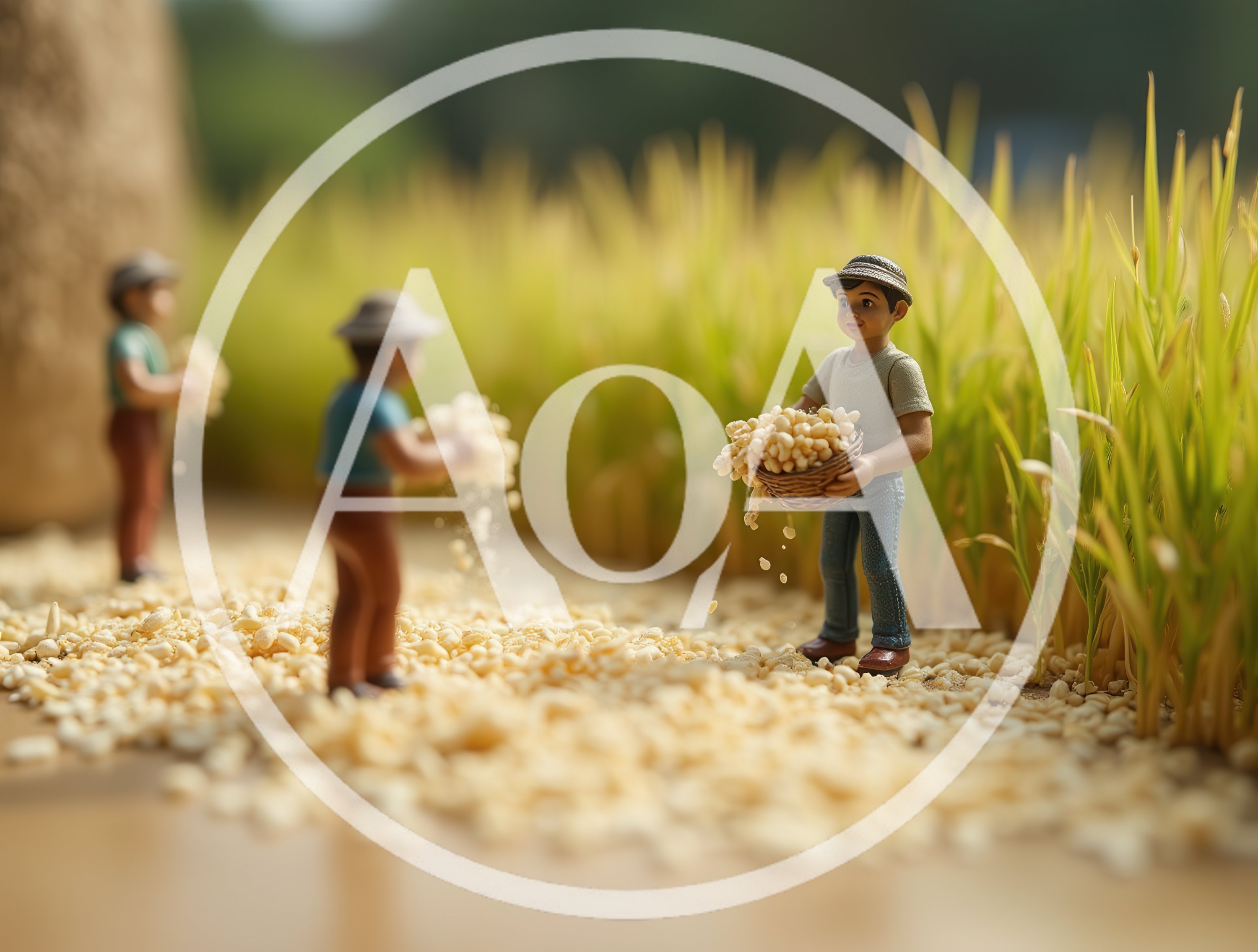 Miniature Figurines Harvesting Grain In A Field