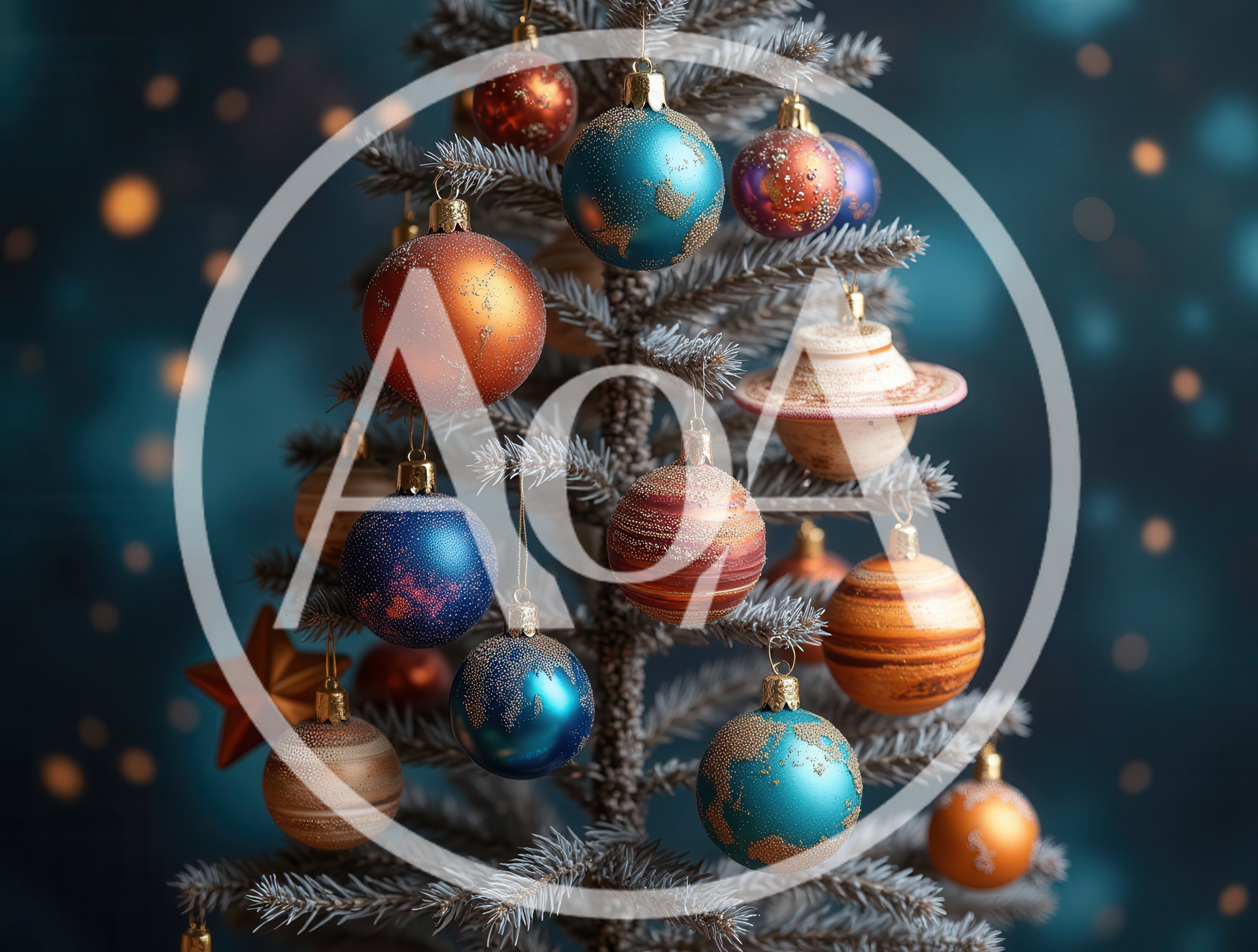 Christmas Tree Decorated With Celestial Planet Ornaments