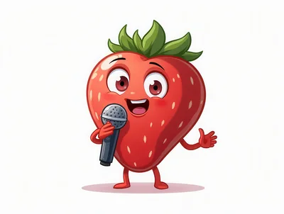Cartoon Strawberry Character Holding A Microphone