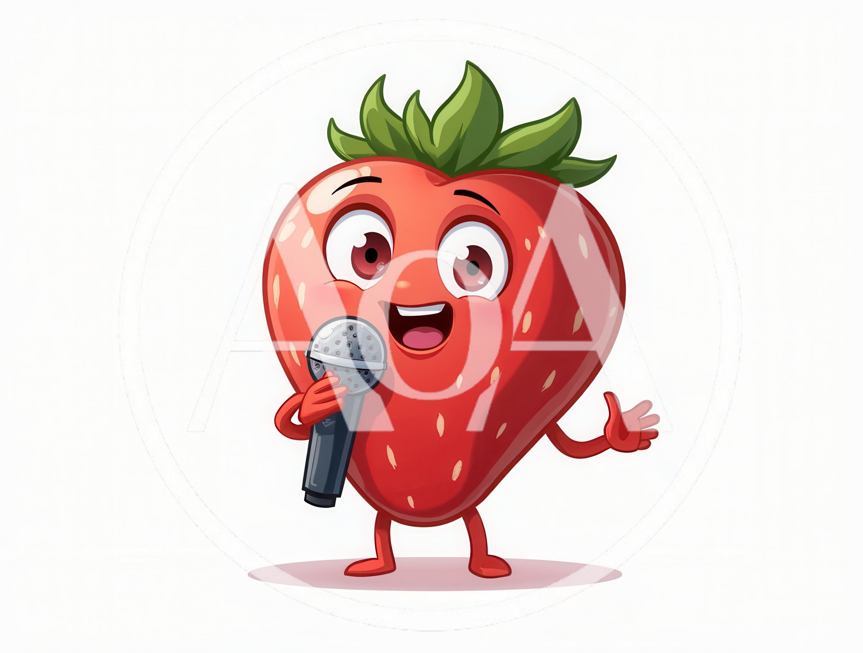 Cartoon Strawberry Character Holding A Microphone