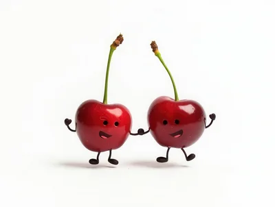 Two Anthropomorphic Cherries Holding Hands