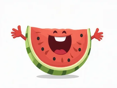 Happy Cartoon Watermelon Slice Character