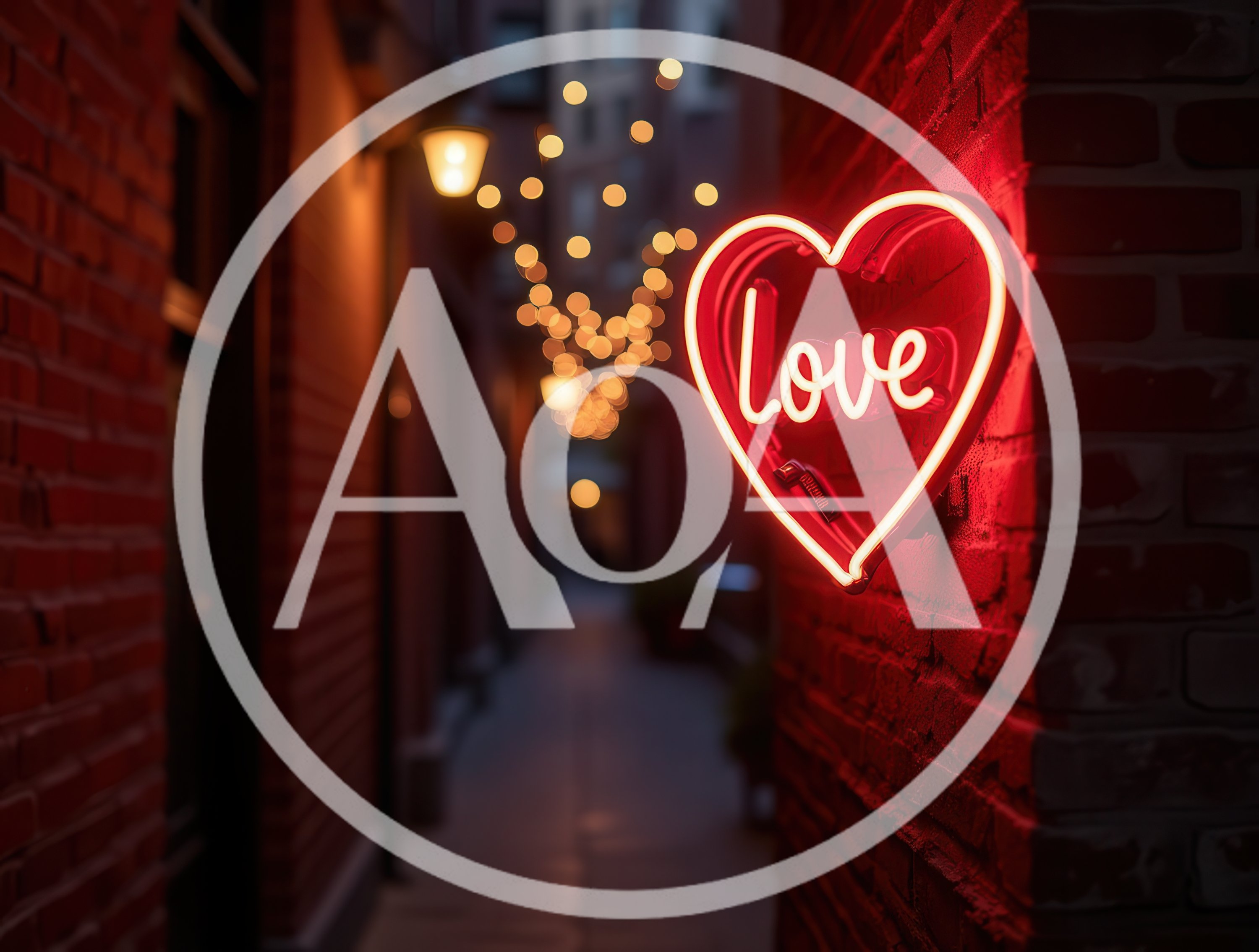 Neon Love Heart Sign on Brick Alleyway Wall