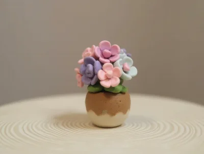 Miniature Clay Flower Bouquet In A Small Pot
