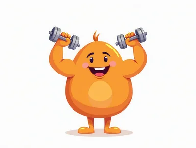 Cute Orange Cartoon Character Lifting Dumbbells