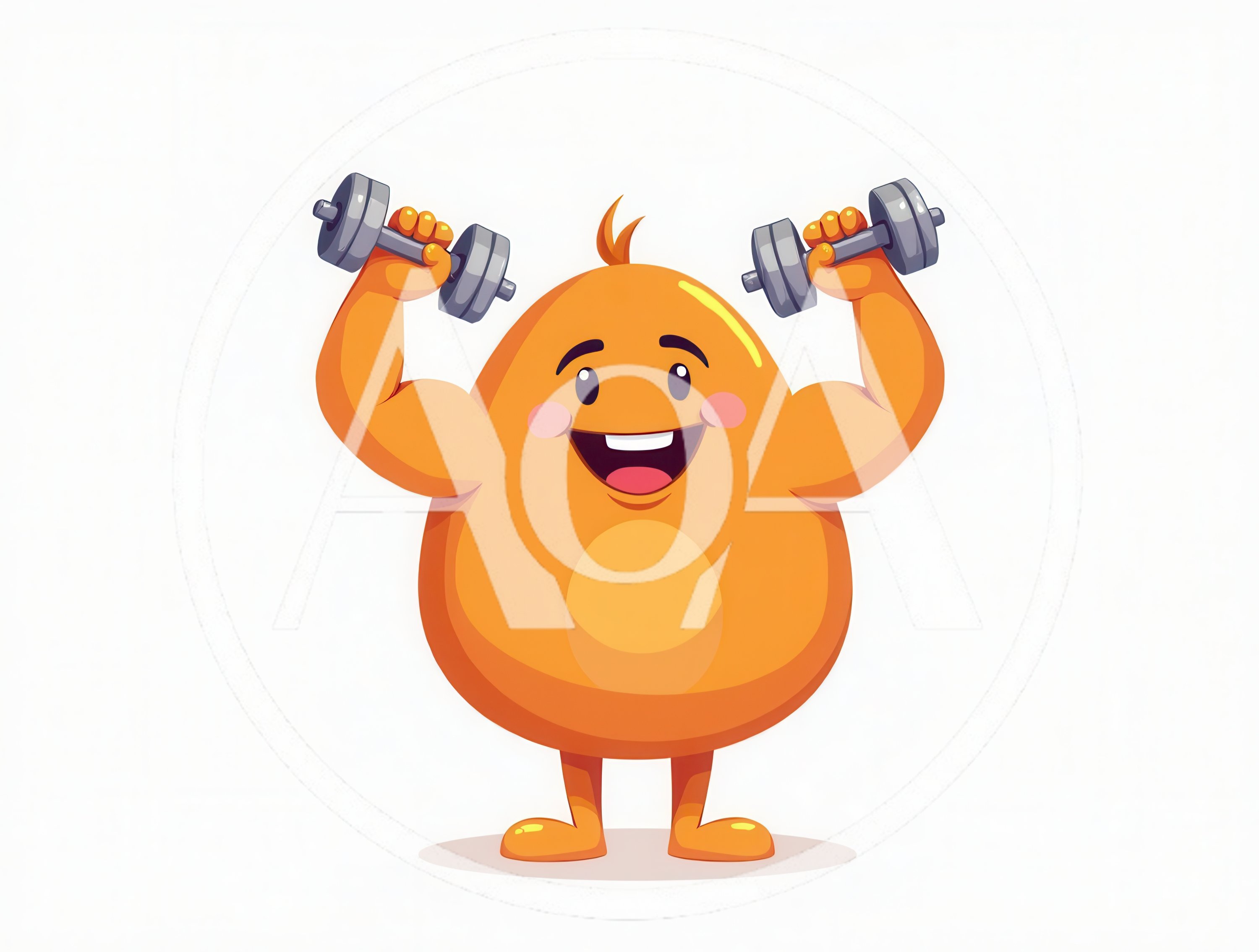 Cute Orange Cartoon Character Lifting Dumbbells