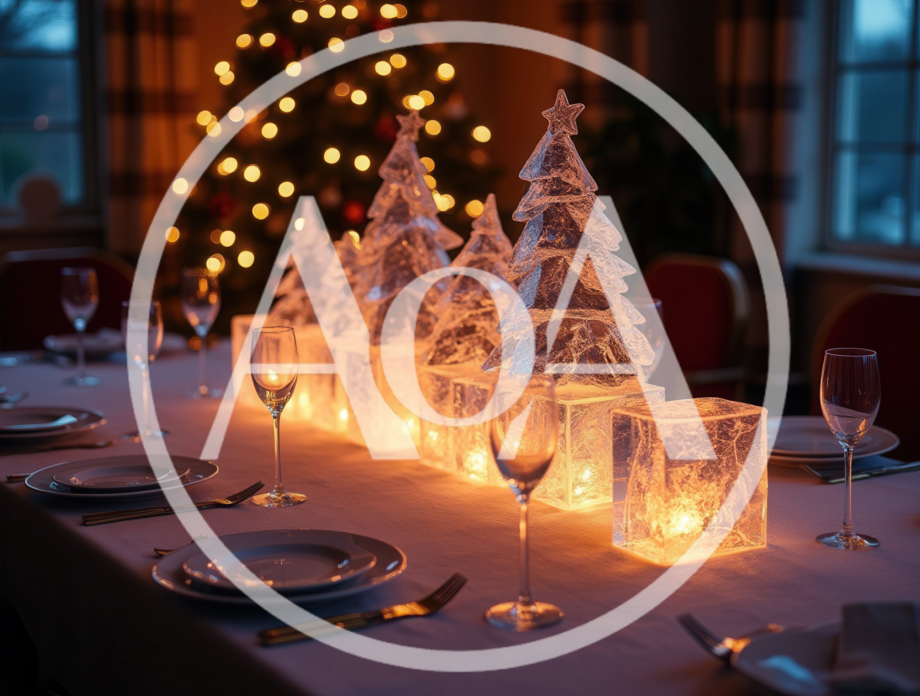 Elegant Christmas Dinner Table Setting With Ice Sculptures