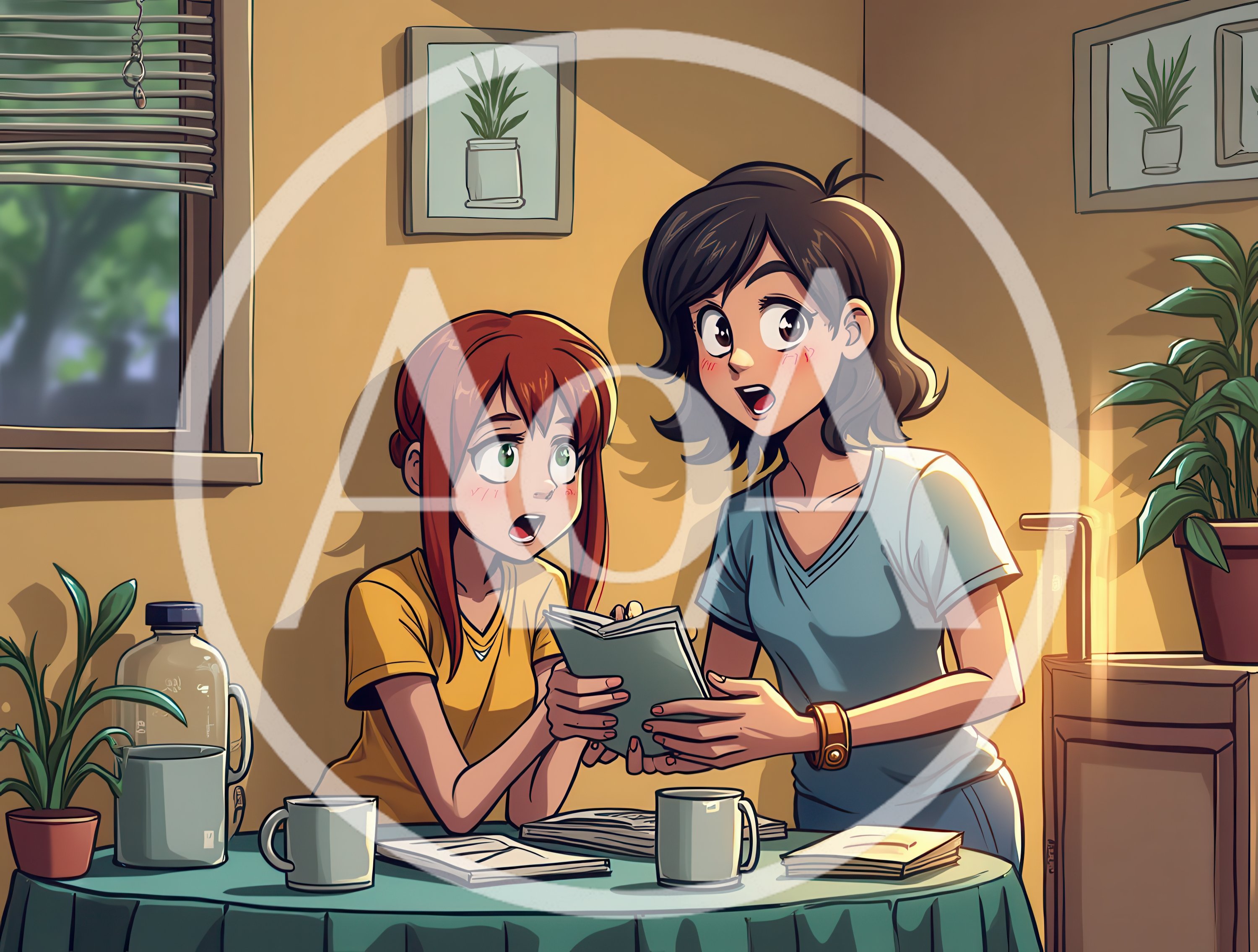 Two Anime Girls Studying Together At A Table