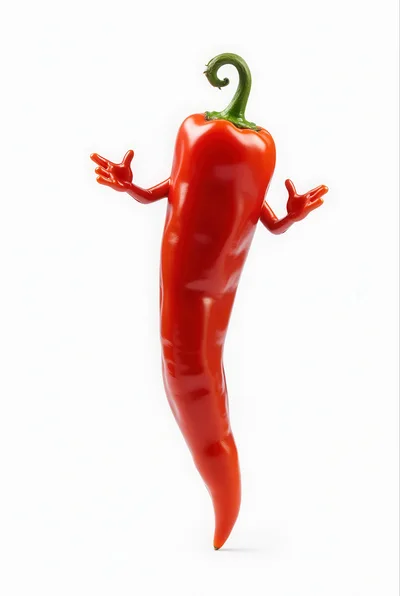 Anthropomorphic Red Chili Pepper Character With Arms