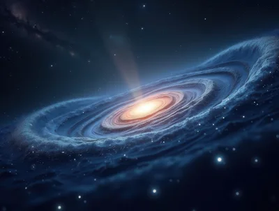 Cosmic Spiral Galaxy With Glowing Central Core