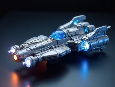 Detailed Metallic Sci-Fi Spaceship Model With Glowing Engines