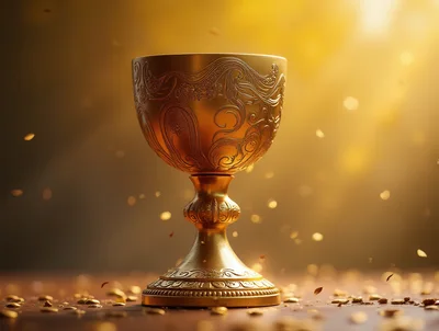 Ornate Golden Chalice On A Reflective Surface