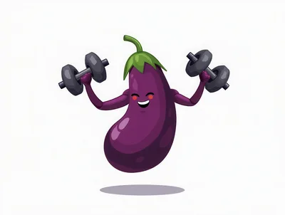 Cartoon Eggplant Character Lifting Dumbbells