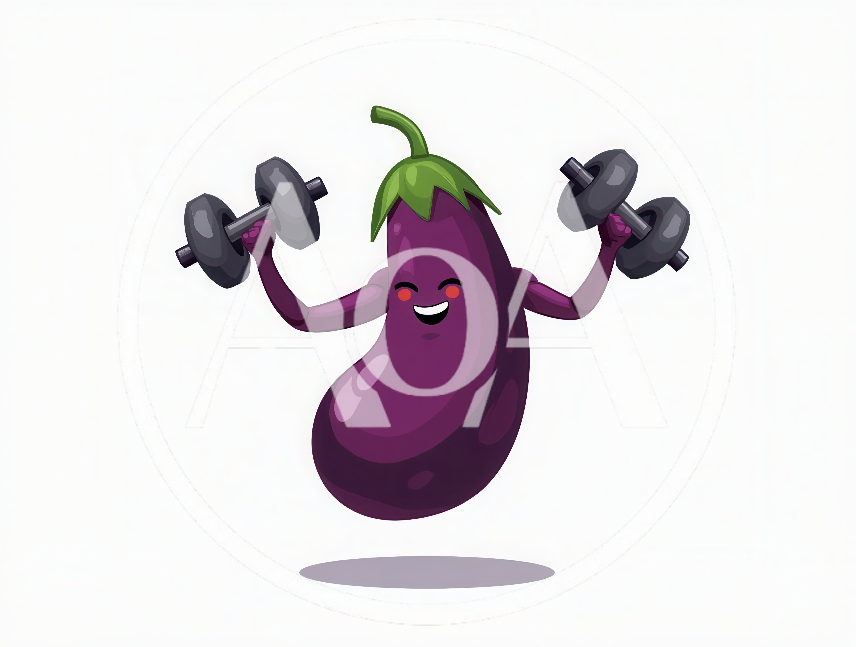 Cartoon Eggplant Character Lifting Dumbbells