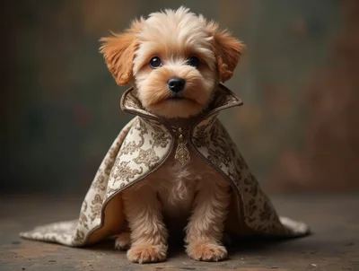 Adorable Puppy Wearing An Ornate Vintage Style Cape