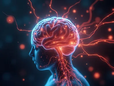 Digital Illustration Of Human Brain Neural Activity