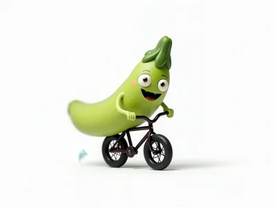 Cartoon Green Vegetable Character Riding A Small Bicycle