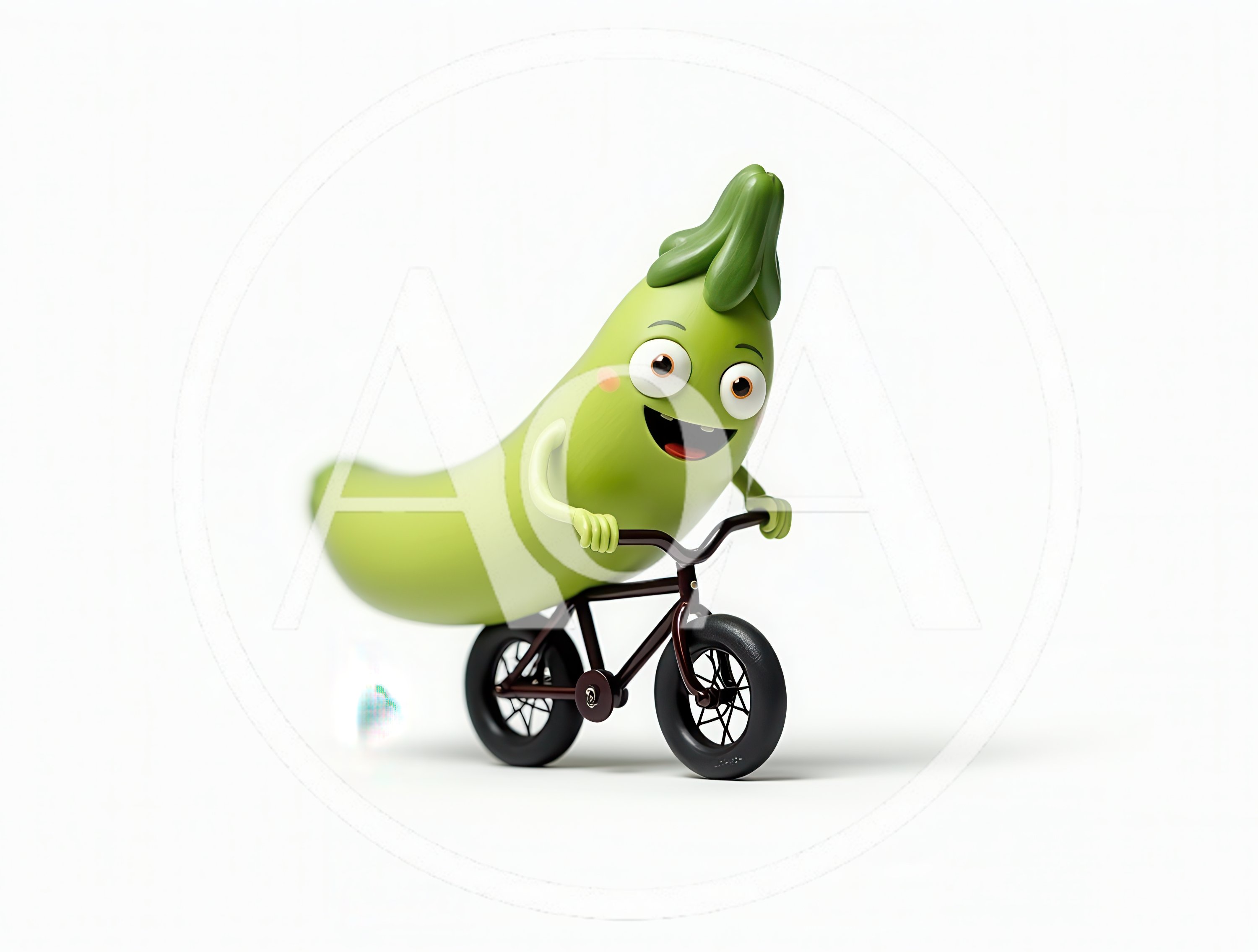 Cartoon Green Vegetable Character Riding A Small Bicycle