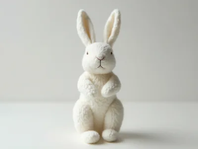 White Plush Toy Rabbit Sitting On A Plain Background