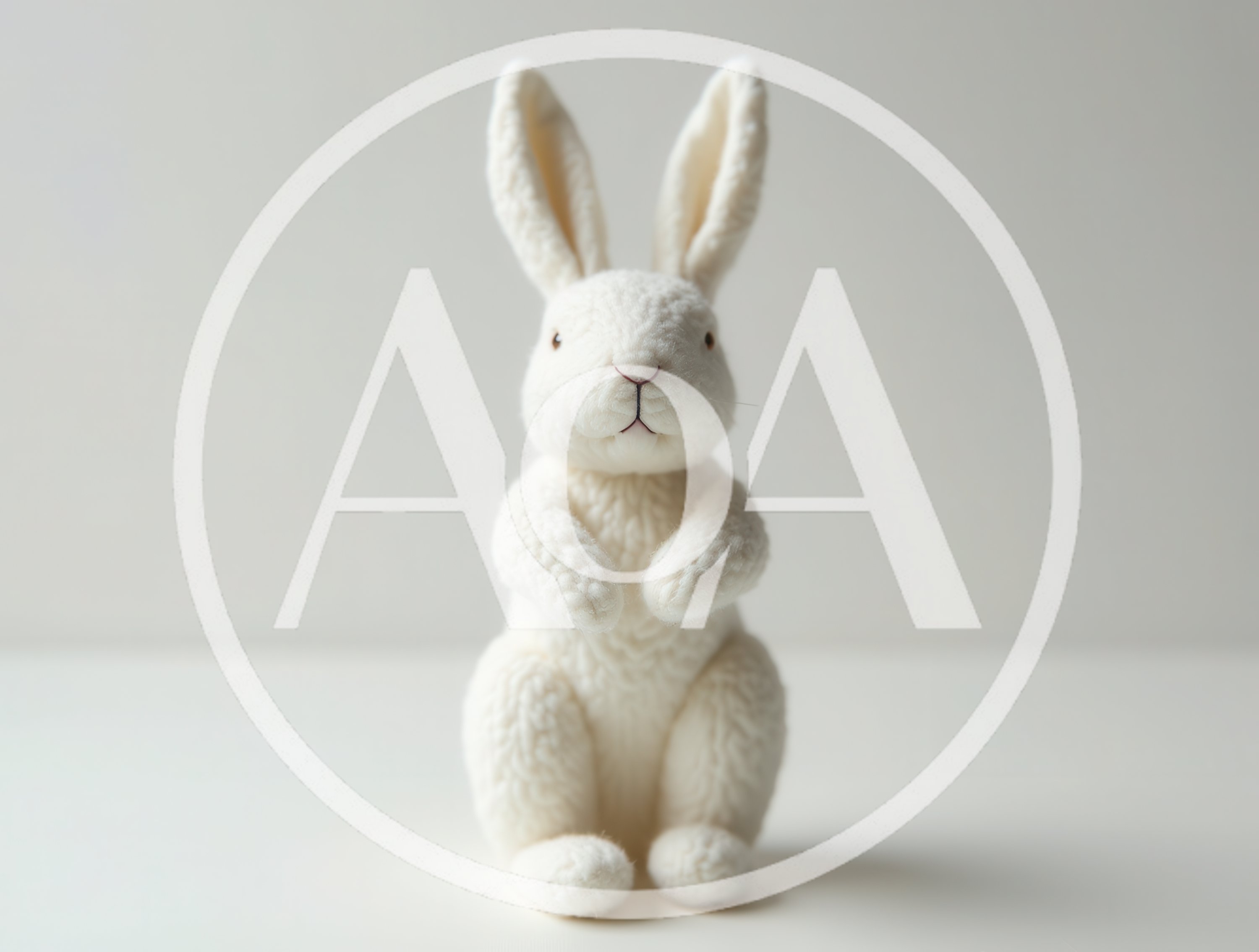 White Plush Toy Rabbit Sitting On A Plain Background