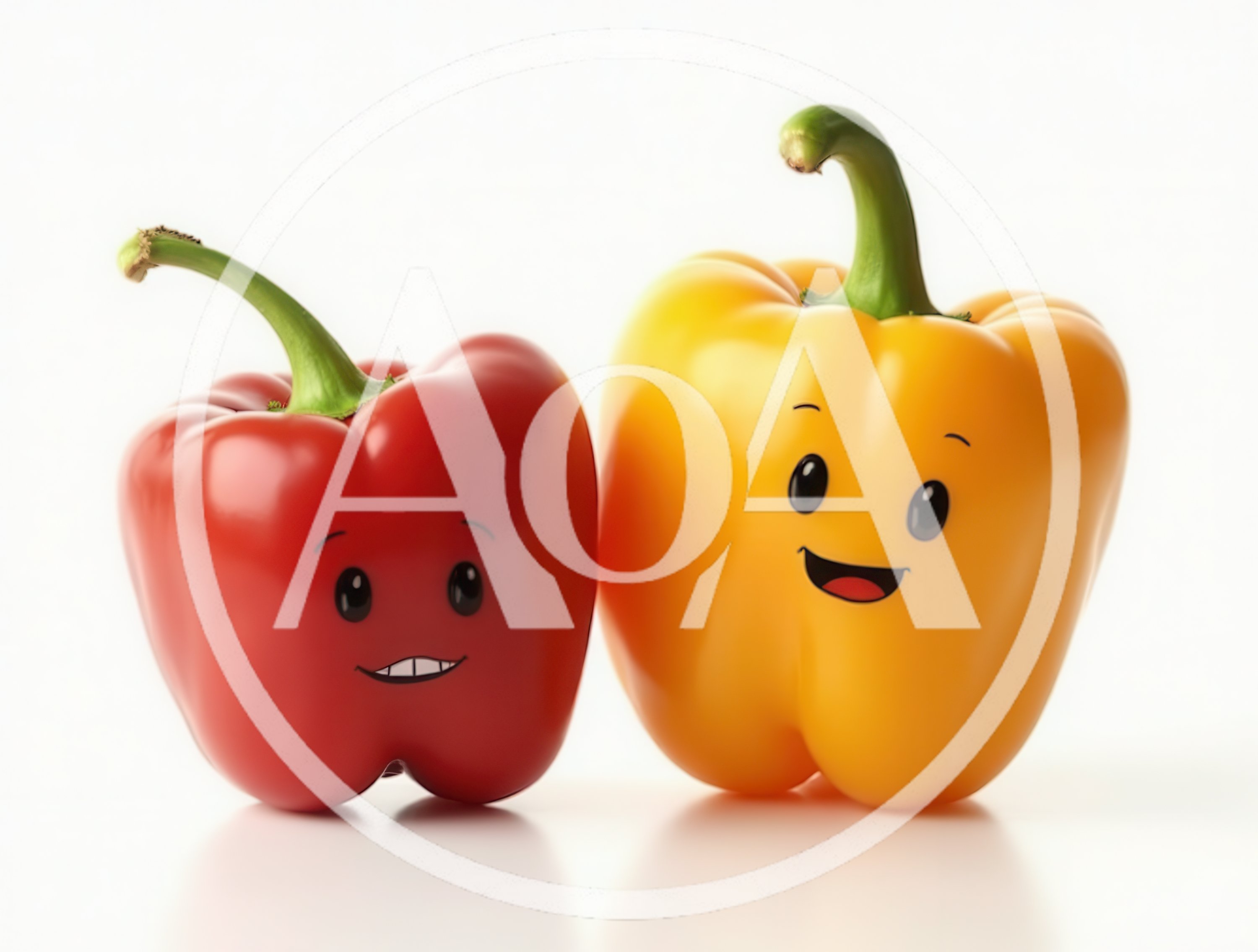 Two Anthropomorphic Bell Peppers With Smiling Faces
